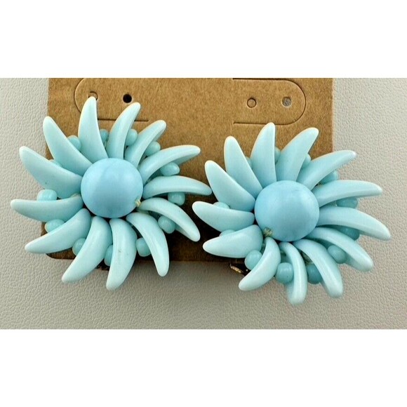 Vtg West Germany Glass Bead Necklace & Clip Earring Set Baby Blue - Picture 3 of 10